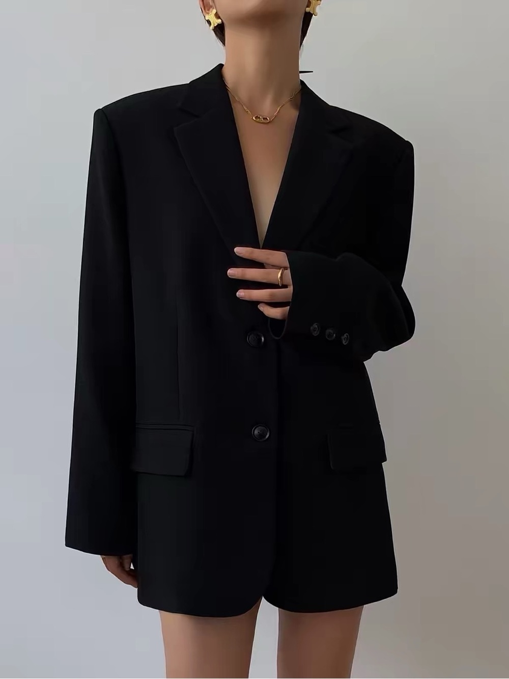 Classic Black Women's Long Blazer Jacket